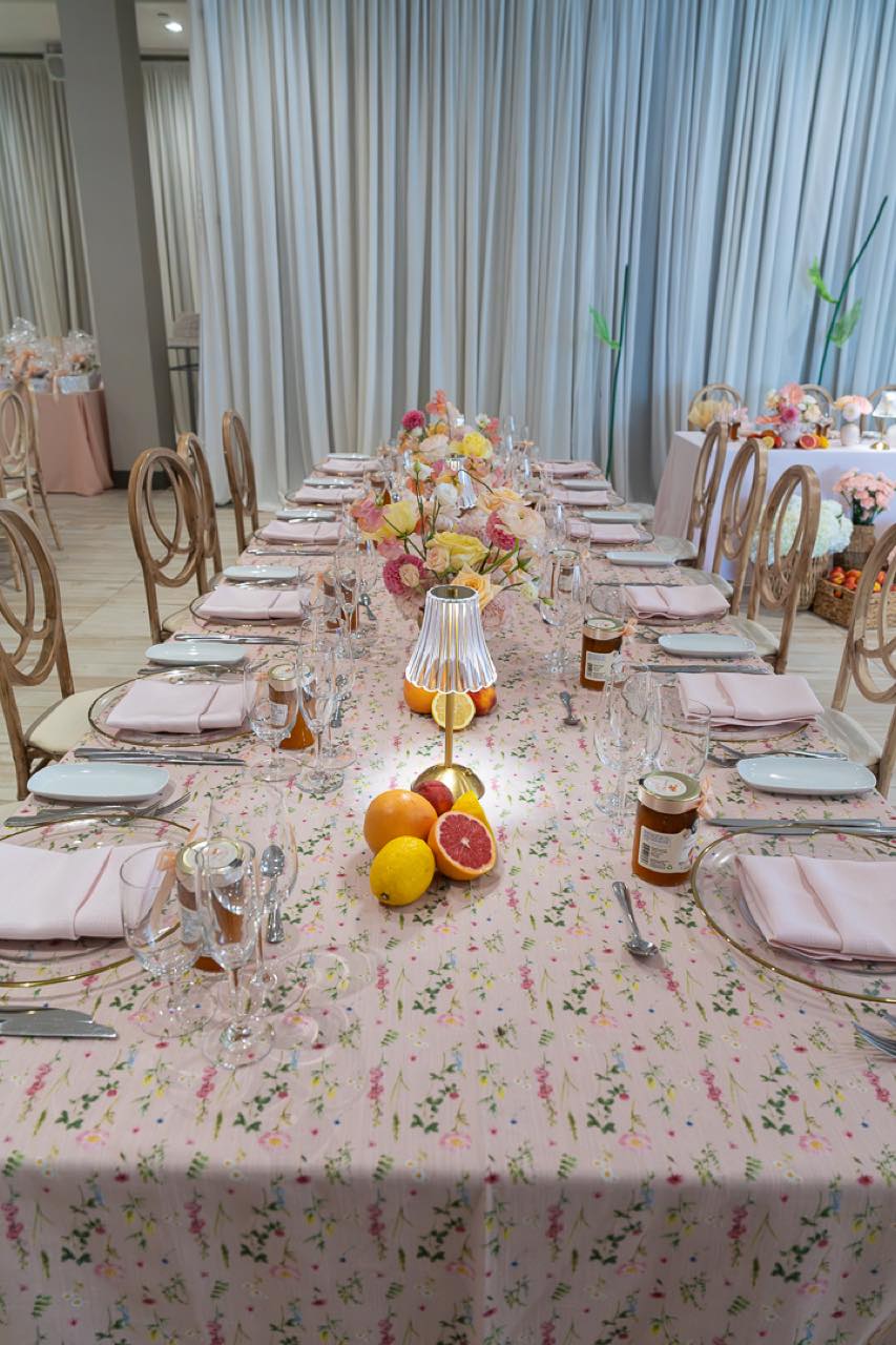 Private event pastel tablescape — Private Events, photographed by Jonathan Levy