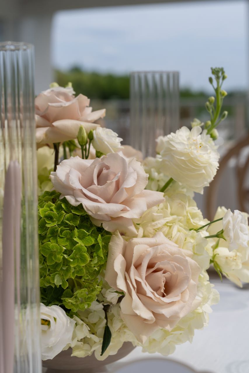 Wedding reception rose centrepiece — The Approach, photographed by Jonathan Levy